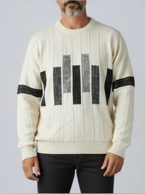 Vintage Protege Collection Crew Neck 3D Knit Abstract Sweater Cream Gray XL